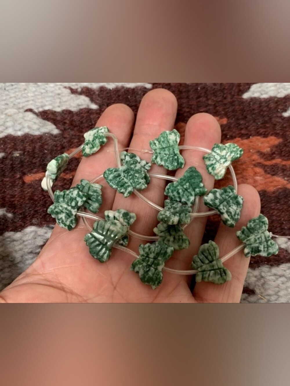 Green Carved Butterfly Bead Strand For Jewelry Making Unbranded 17 Pc